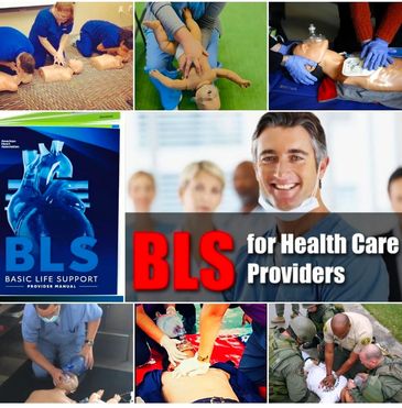 Collage of Basic Life Support training for healthcare providers.