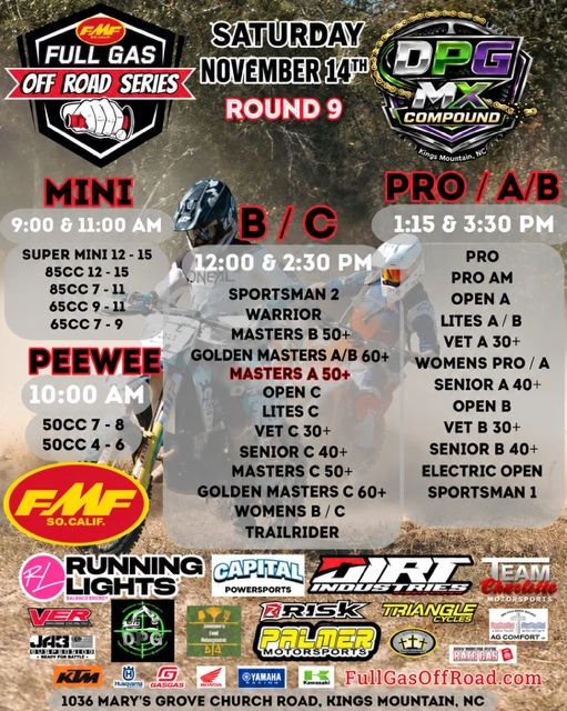 Motocross event poster for FMF Full Gas Off Road Series, Round 9.