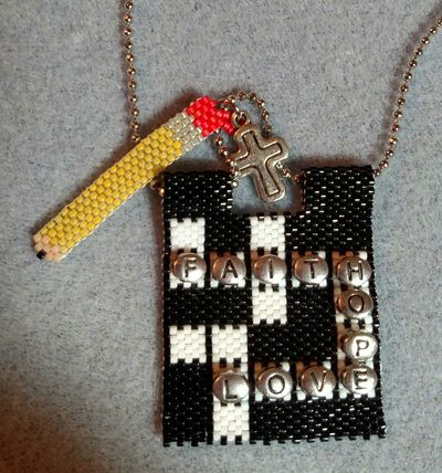 Crossword puzzle beaded necklace