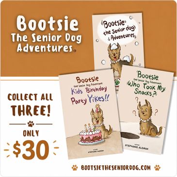 Book series "Bootsie The Senior Dog Adventures" with three titles for $30.