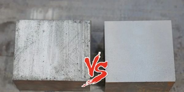 Comparison of a dirty and clean metal block.