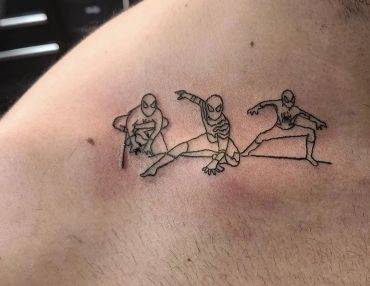 Three figures fencing line art tattoo.