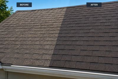 Comparison of roof before and after cleaning.