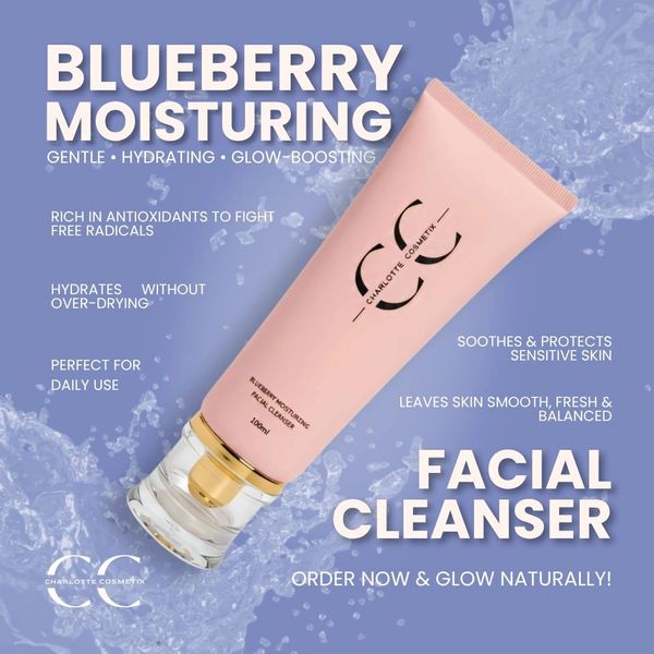 Charlotte Cosmetix Blueberry Moisturizing Facial Cleanser for gentle, hydrating skincare.