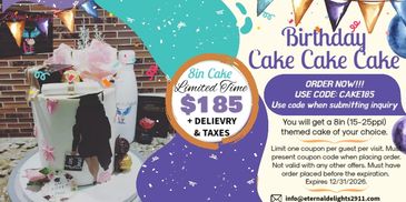 Advertisement for birthday cake special offer with delivery.