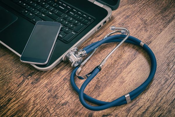 smartphone, laptop, stethoscope, telehealth