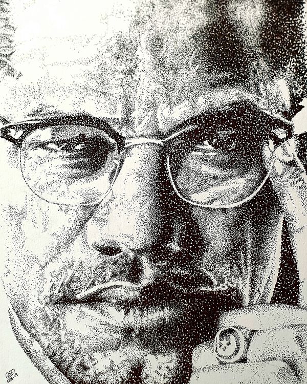 Ink drawing of Malcolm X