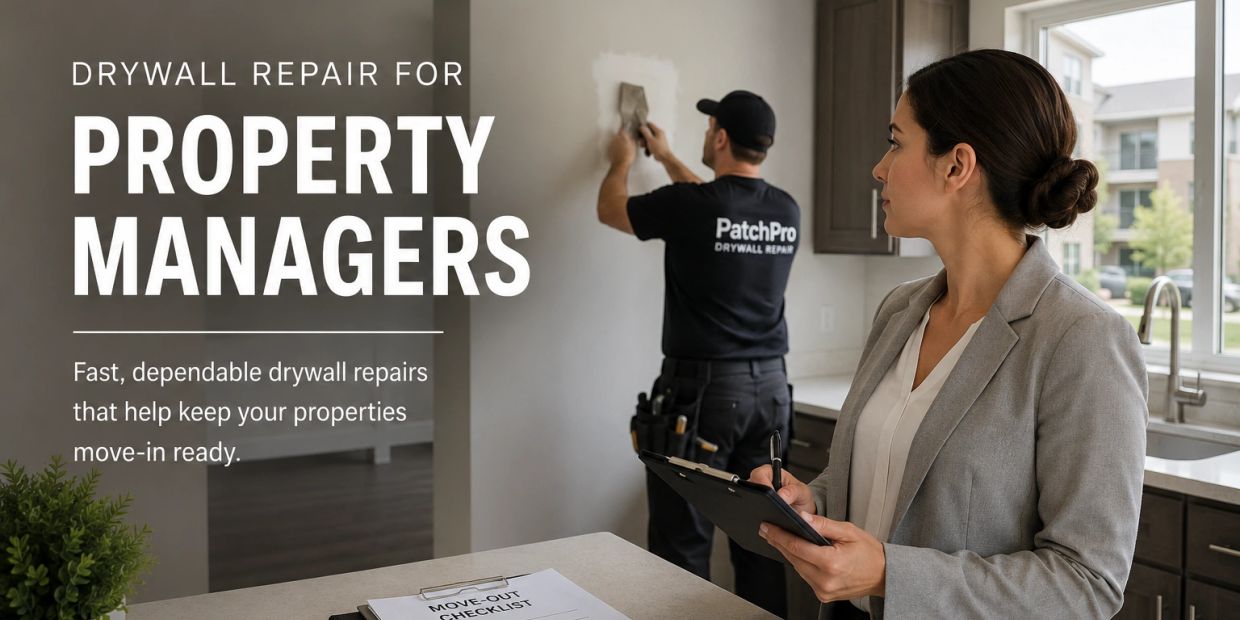 Property manager meeting with PatchPro Drywall Repair technician before apartment turnover repairs.
