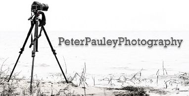 An image of a camera on a beach and Peter Pauley Photography’s logo.