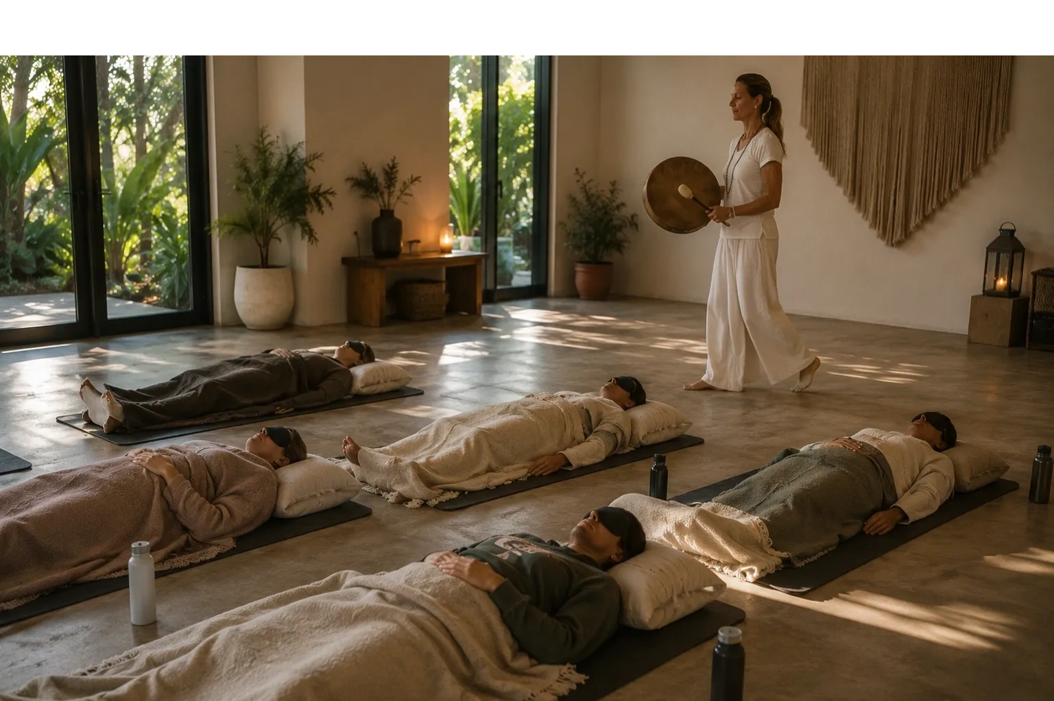 Brenda leading a group meditation session