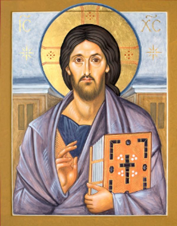 Icon of Jesus Christ holding a book and blessing.