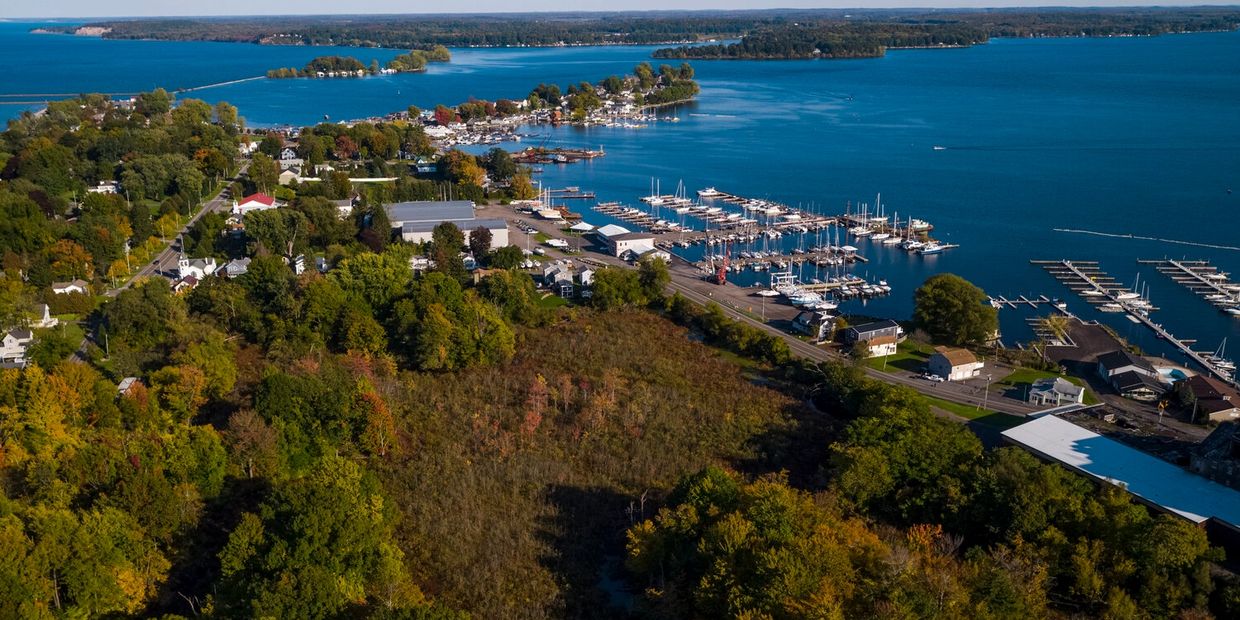 Aerial view of Macyville Woods and marina in Sodus Point