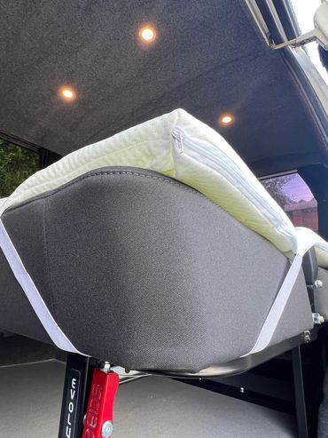 looking up and a bed in a VW Campervan