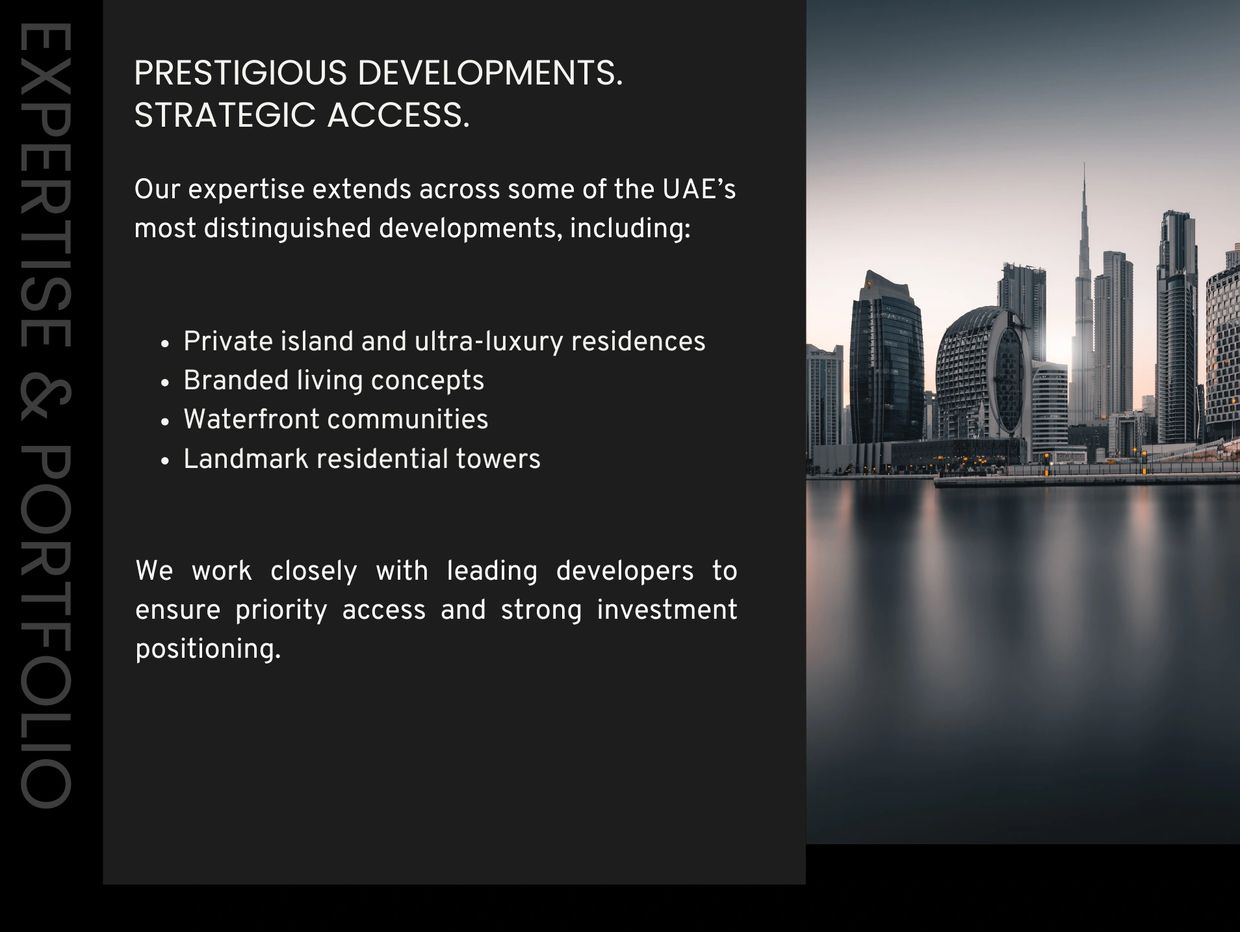 Dubai skyline with Burj Khalifa and strategic real estate developments.