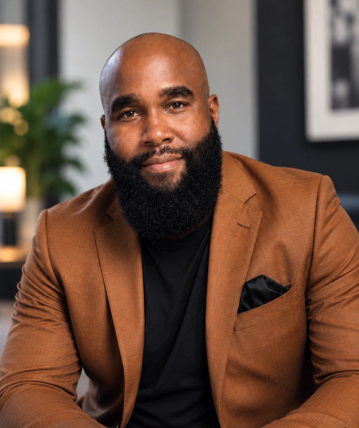 Aaron Miller, founder of Soul Vibin Education, wearing a brown blazer and black shirt.