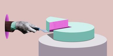Hand cutting a slice of a pie to indicate market share