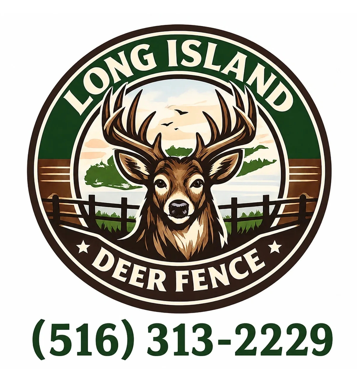 Logo with a deer and fence for Long Island Deer Fence.
