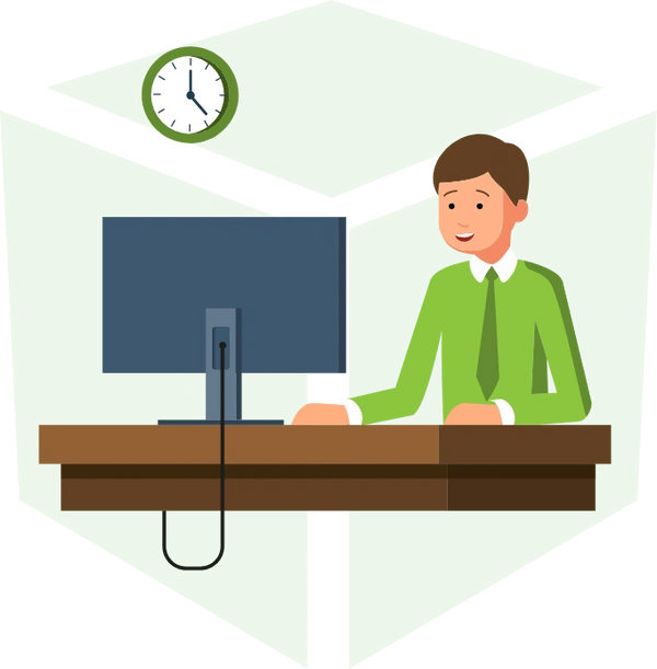 Illustration of an accountant working at a computer