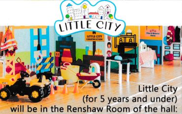 Colorful play area named Little City for children under 5 years old.