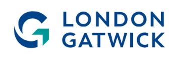 Logo of London Gatwick Airport with stylized initials.