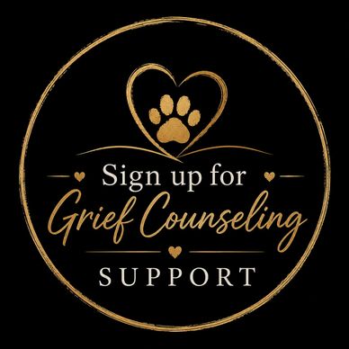Sign up for grief counseling support with a heart and paw print design.