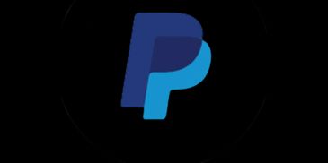PayPal logo with overlapping blue P's on a black background.