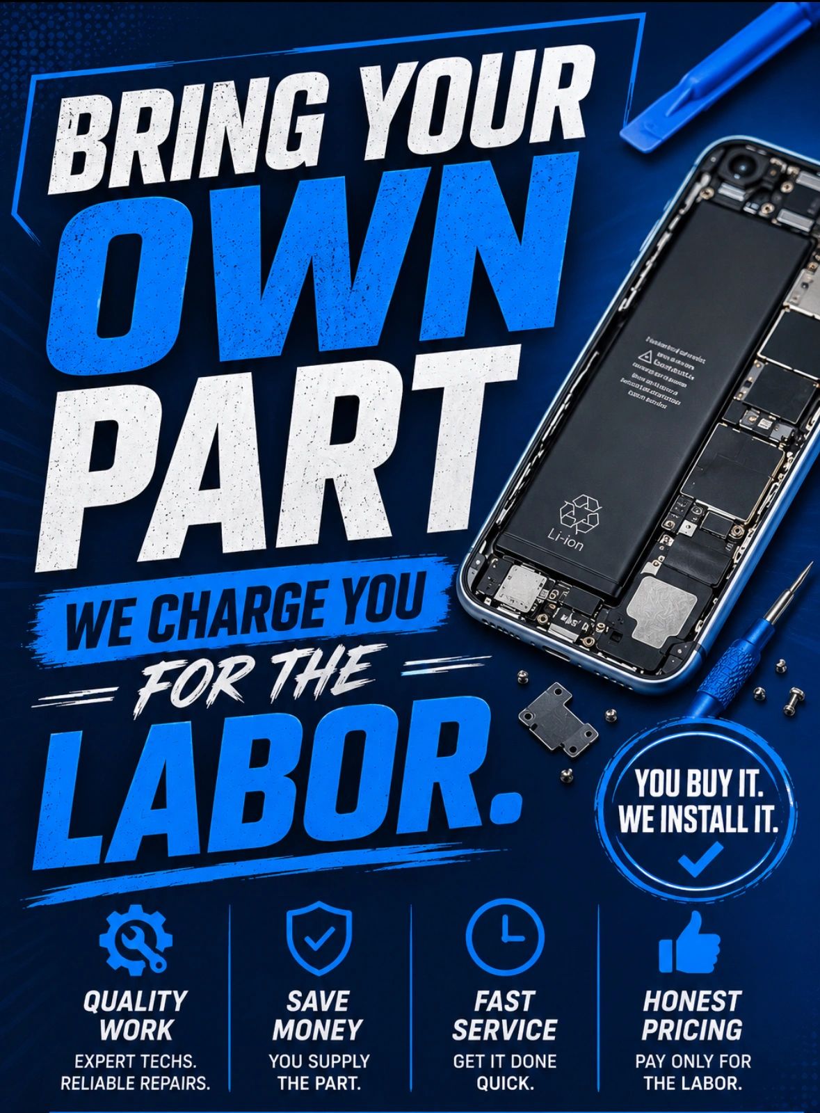 Ad offering phone repair labor with customer-supplied parts.