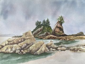 Brady Beach Rocks with approaching rainstorm