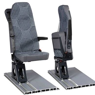 Specialised vans seats that twist, fold up, fold down to create space and storage 