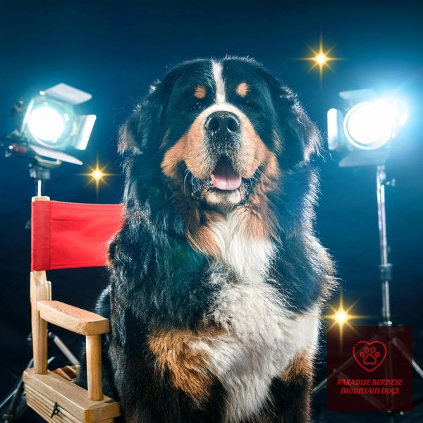 Bernese Mountain Dog on set acting Paradise Bernese Mountain Dogs