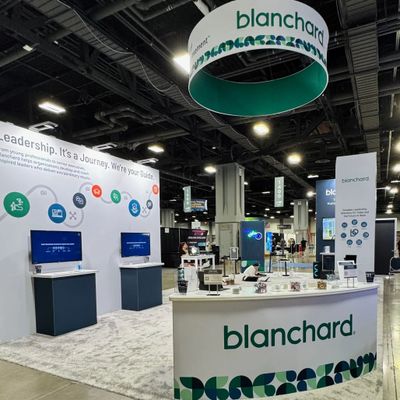 Exhibition booth for Blanchard showcasing leadership development solutions.