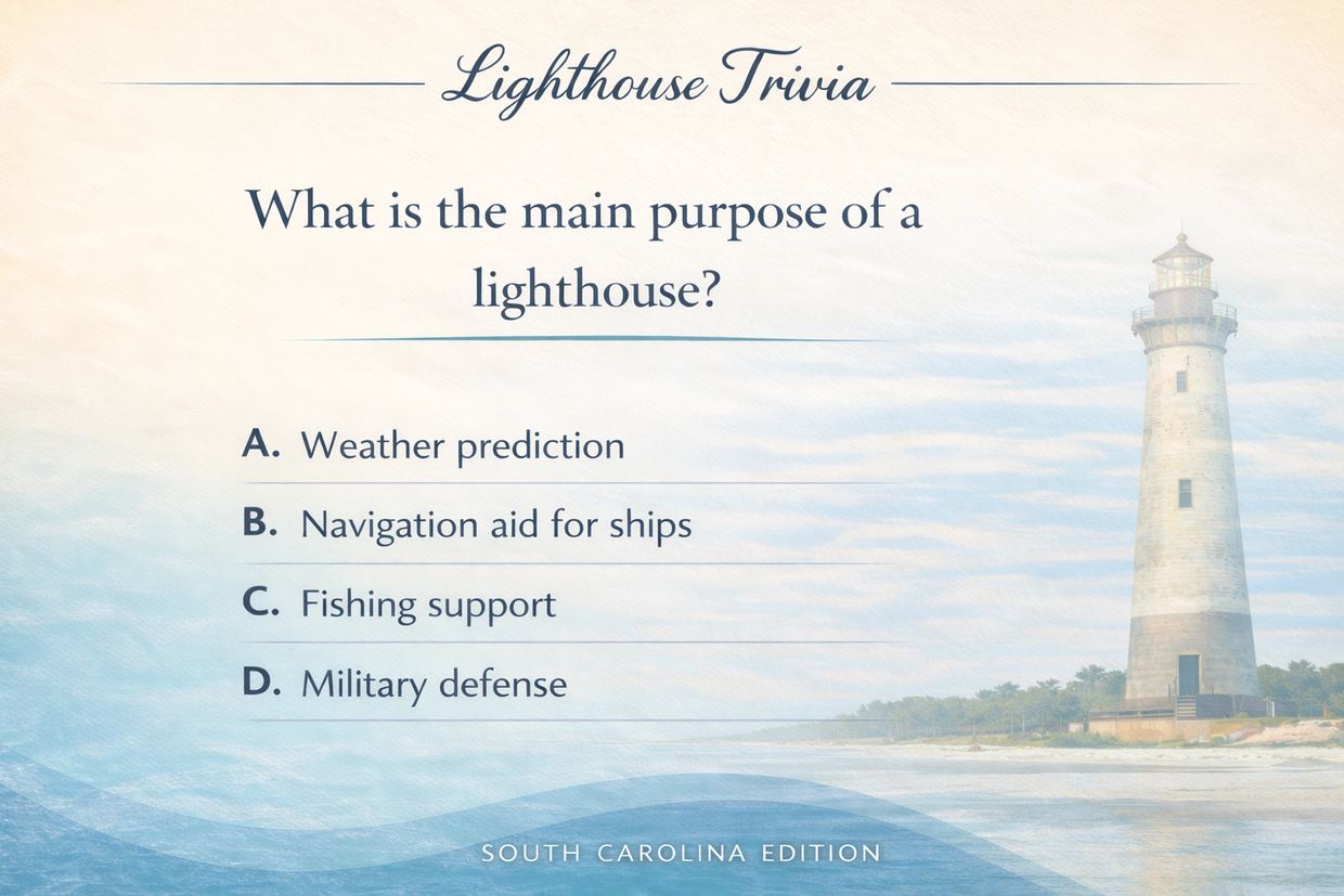 Trivia question about the main purpose of a lighthouse with multiple-choice answers.