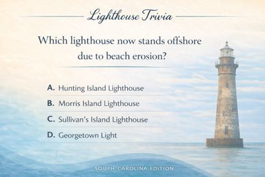 Trivia question about which South Carolina lighthouse now stands offshore due to beach erosion.