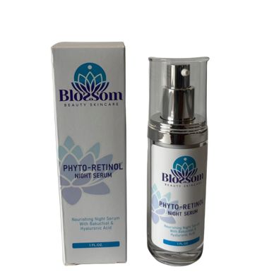 Bottle of Blossom Beauty Skincare Phyto-Retinol Night Serum in Fort Lauderdale, Florida.