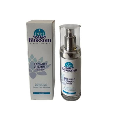 Bottle of Blossom Beauty Skincare Radiance Vitamin C Serum in Fort Lauderdale, Florida.