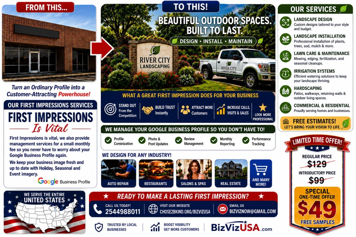 BizVizUSA offers Google Business Profile management with landscaping services to improve first impressions.