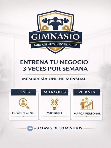 Gimnasio para agentes inmobiliarios ofrece 3 clases semanales online para entrenar tu negocio.