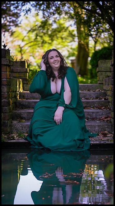 Stunning portrait plus size woman, reflection