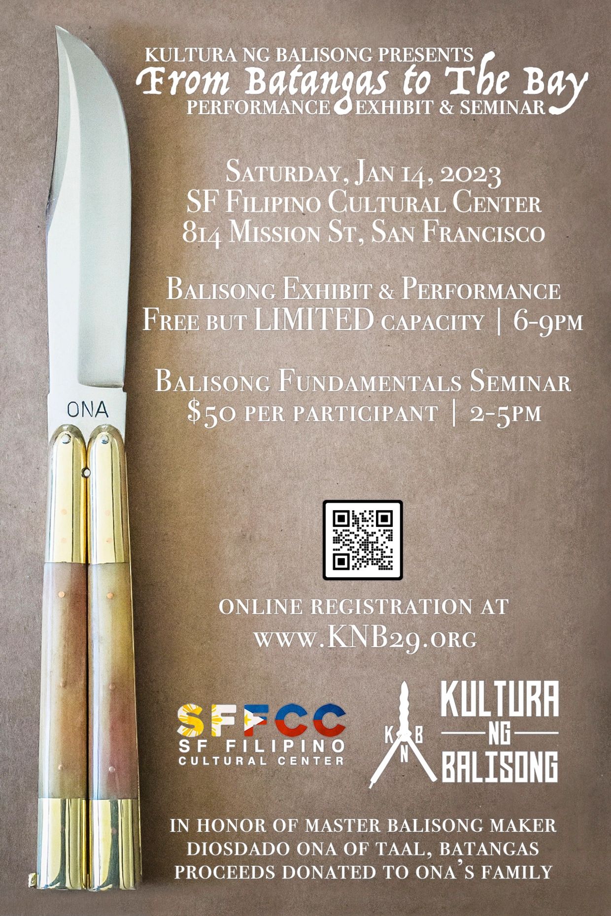 A flyer with Kultura Ng Balisong event information