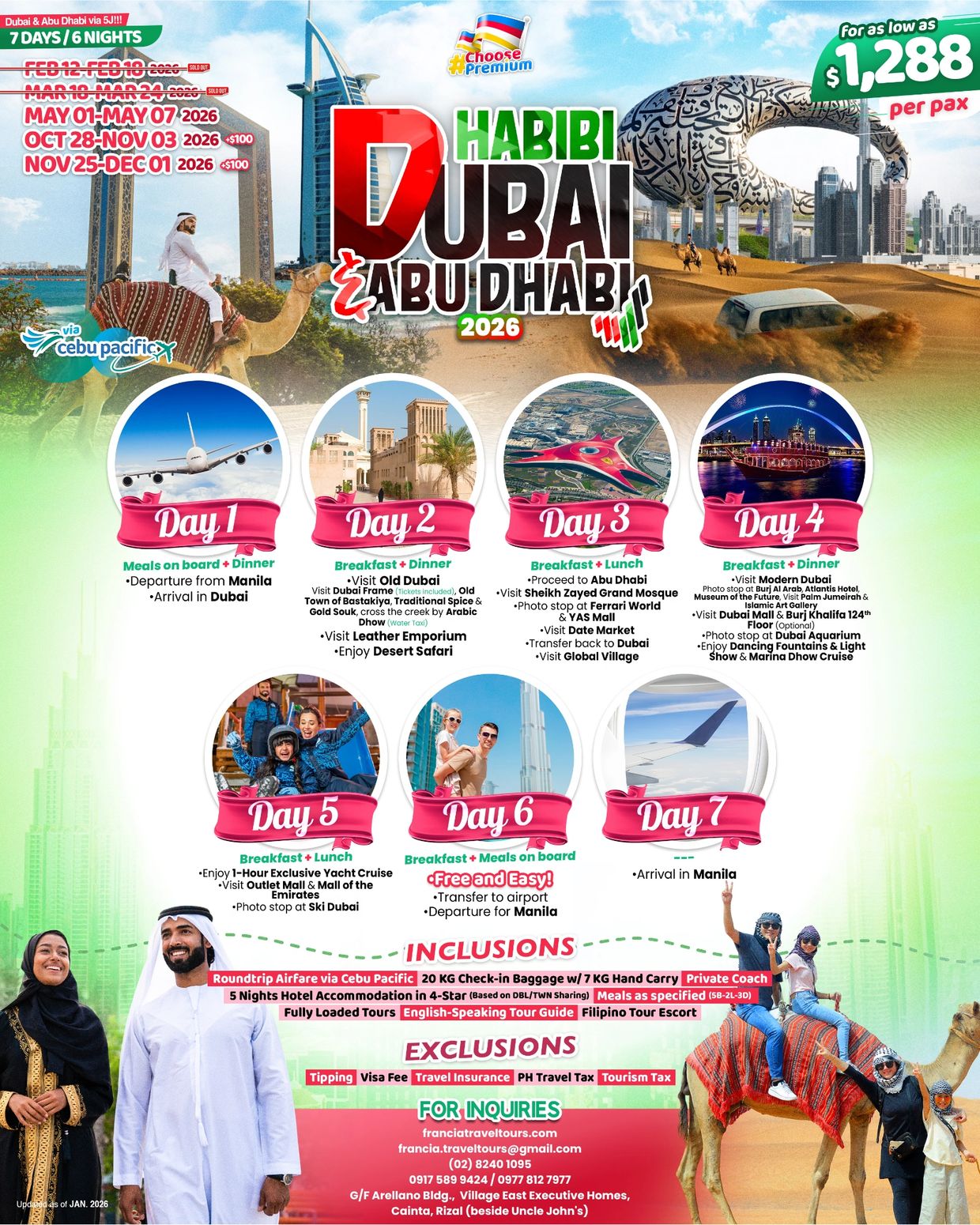 7 days Dubai and Abu Dhabi tour package with flights, tours, and meals.