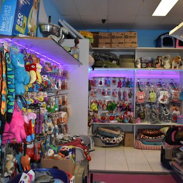 Puppy accessories, dog and puppy toys, dog clothing, leads and harnesses.