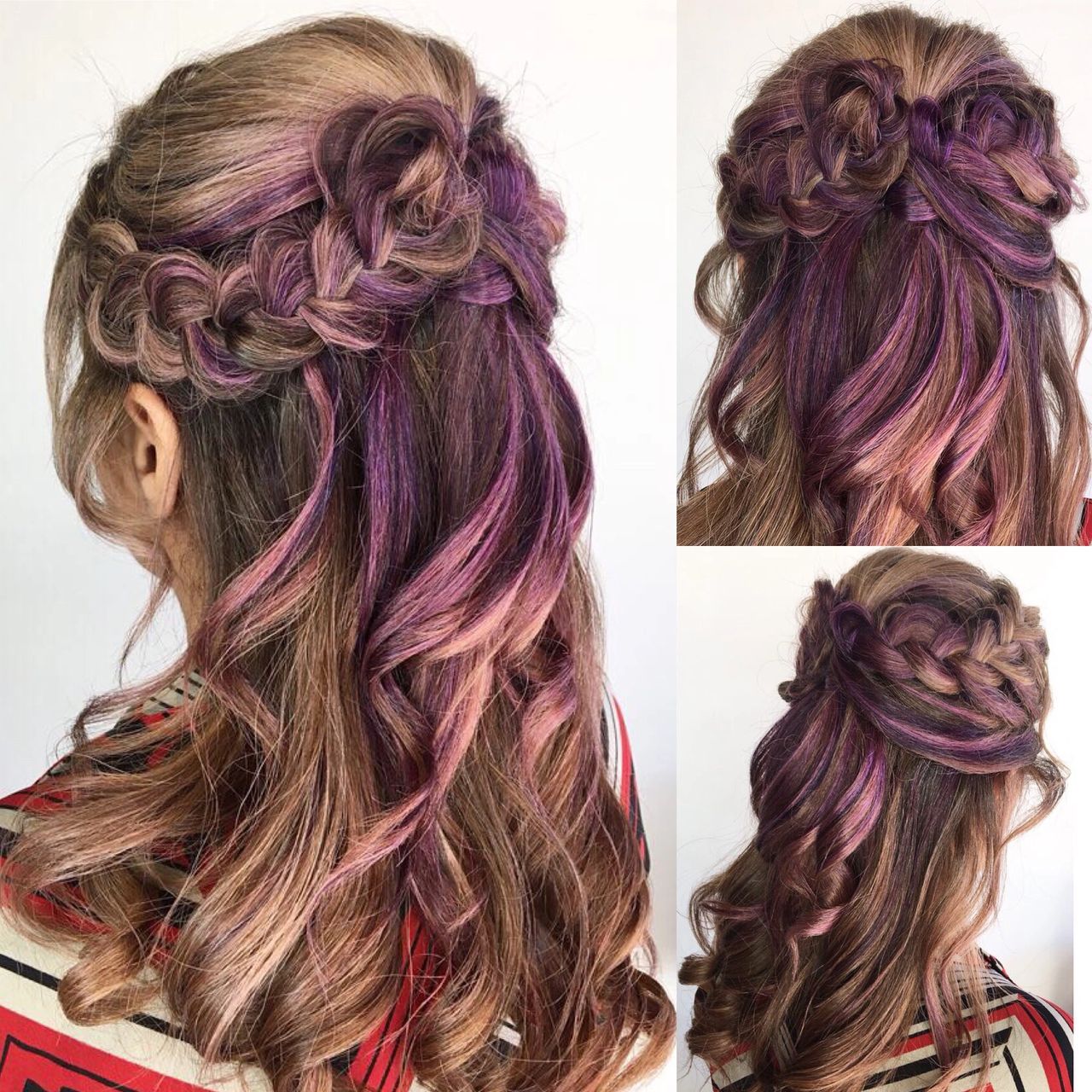 Loose Bohemian Waves With Side Braids On Lavender Blonde Hair