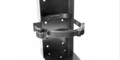Black metal fire extinguisher wall mount bracket.