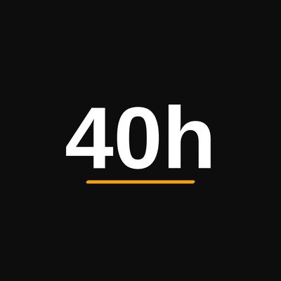 Text '40h' in white on black background with an orange underline.