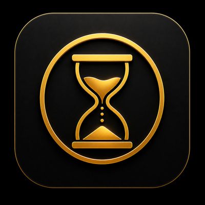 Golden hourglass icon on a sleek black background.