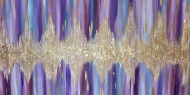 Abstract painting with purple and gold tones.