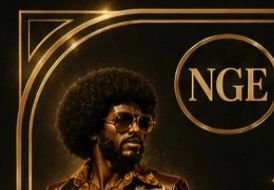 Retro-style portrait of a man with afro and sunglasses.