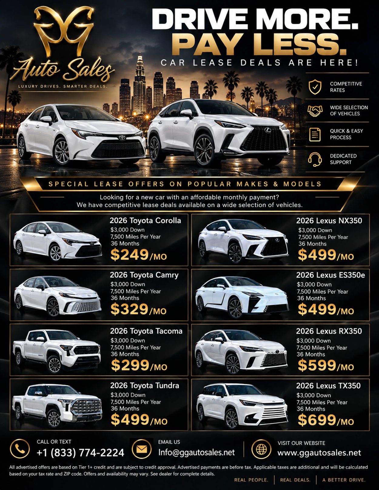 Car lease deals for 2026 Toyota and Lexus models with competitive rates.