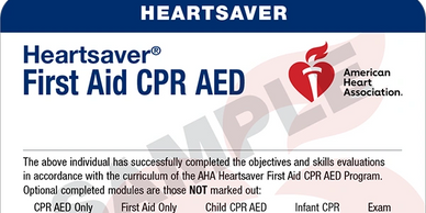 American Heart Association CPR Certification Card