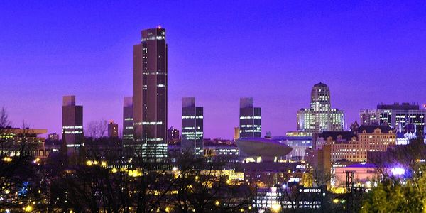 Albany, NY skyline at dusk